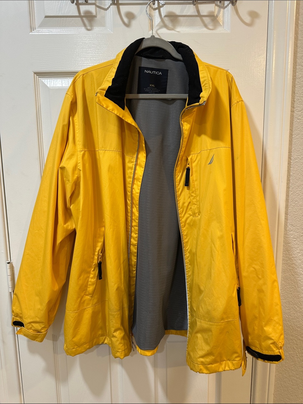 Nautica Men's Yellow Hooded Rain Jacket